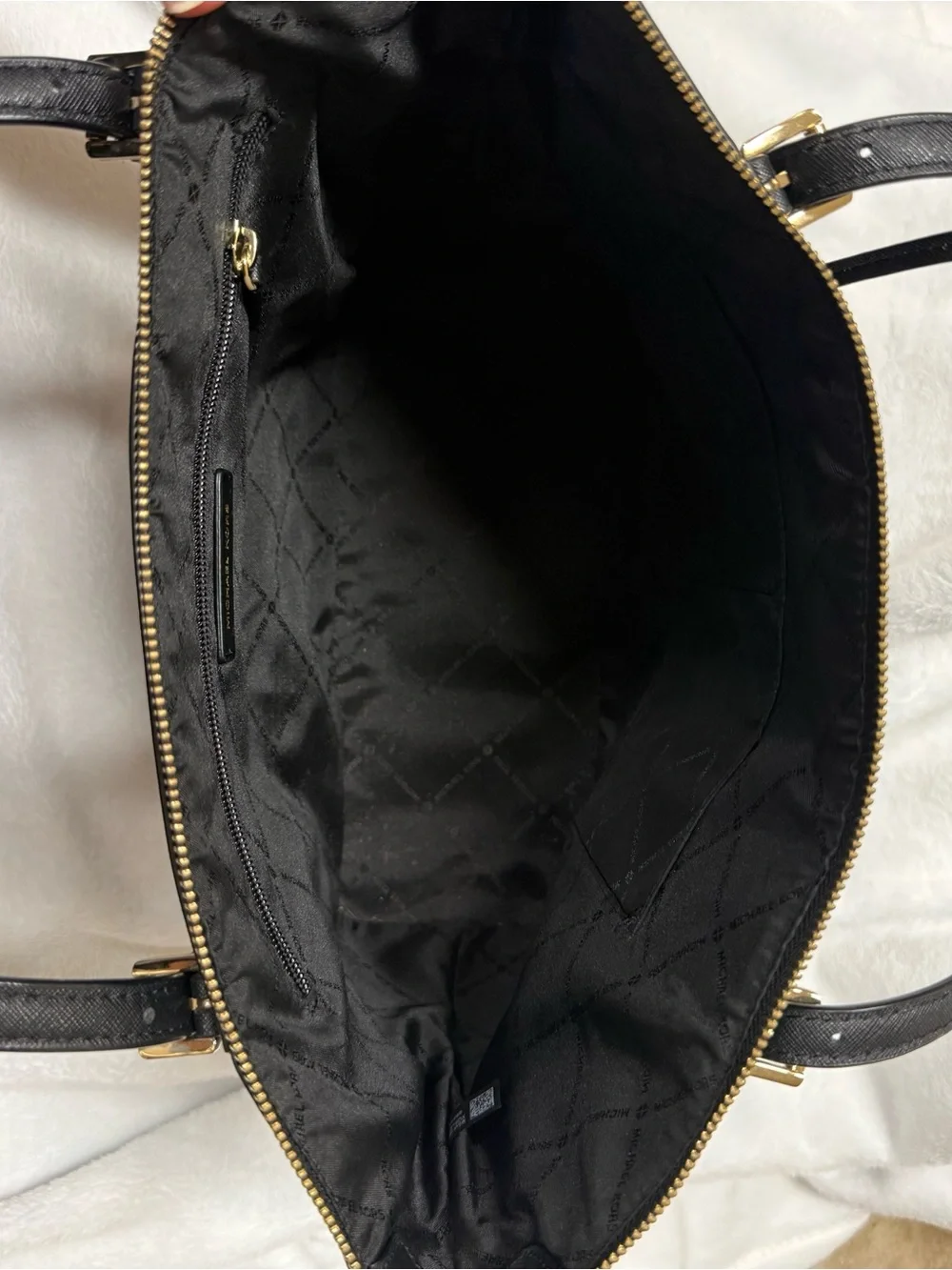 Michael Kors Black Saffiano Leather Tote with Gold MK Charm